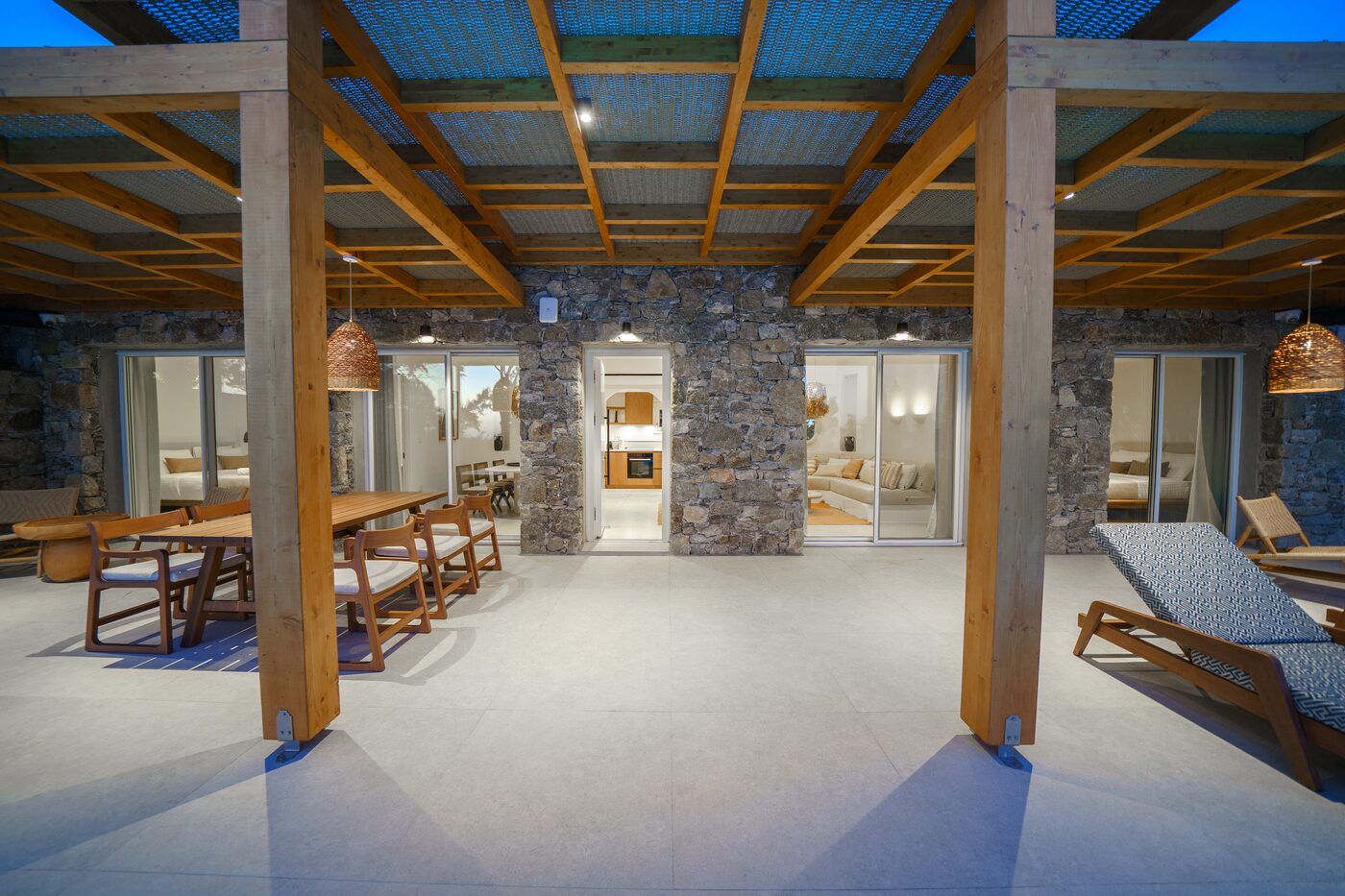 Villa Catherine covered outdoor dining terrace with sea views