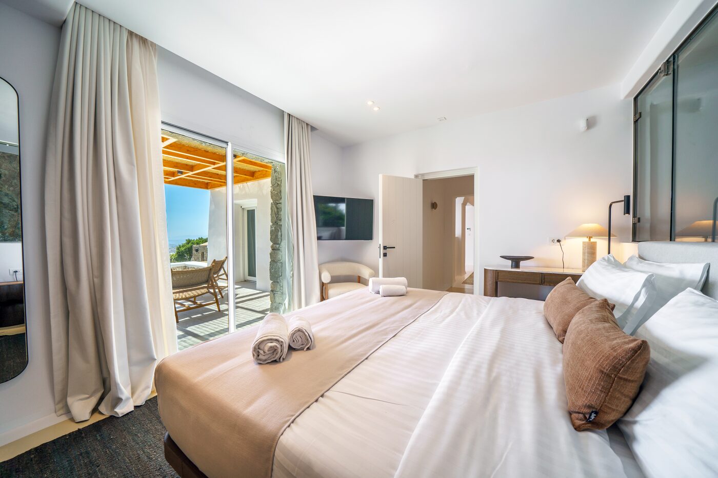 Villa Primadonna master bedroom opening to a private sea-view terrace
