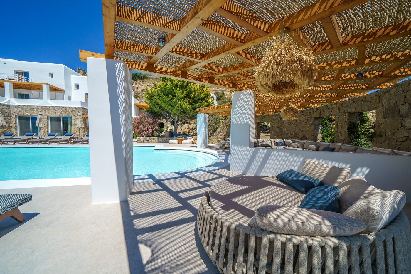 Villa Primadonna poolside sun terrace with loungers